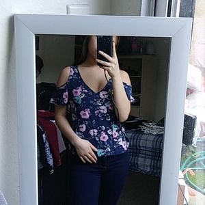 V-Neck Cold Shoulder Floral Top